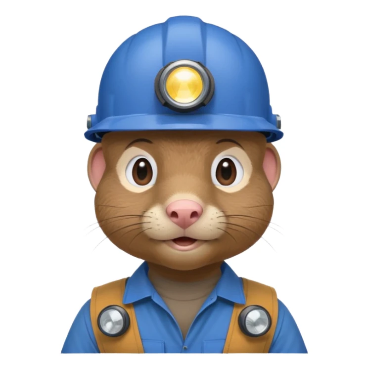 a mole rat, blue helmet, headlamp, BROWN worker cloth sticker