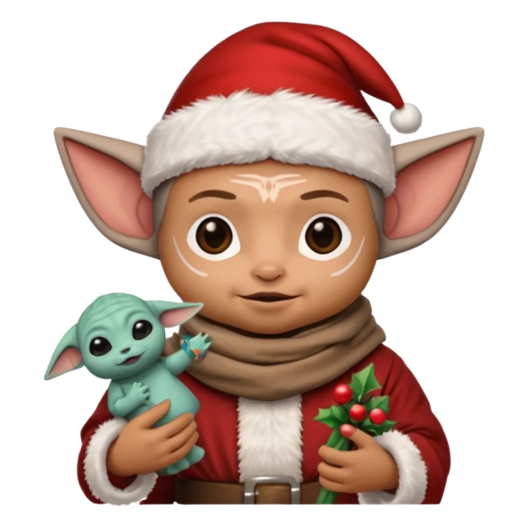 mandalorian holding grogu wearing santa hat sticker