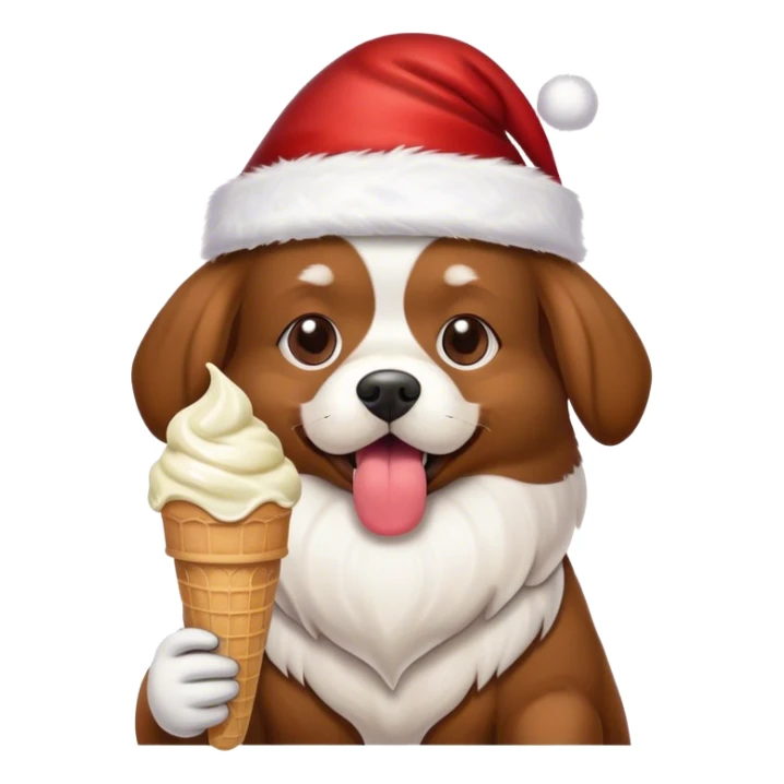 Dog eating ice cream with a Santa hat on sticker