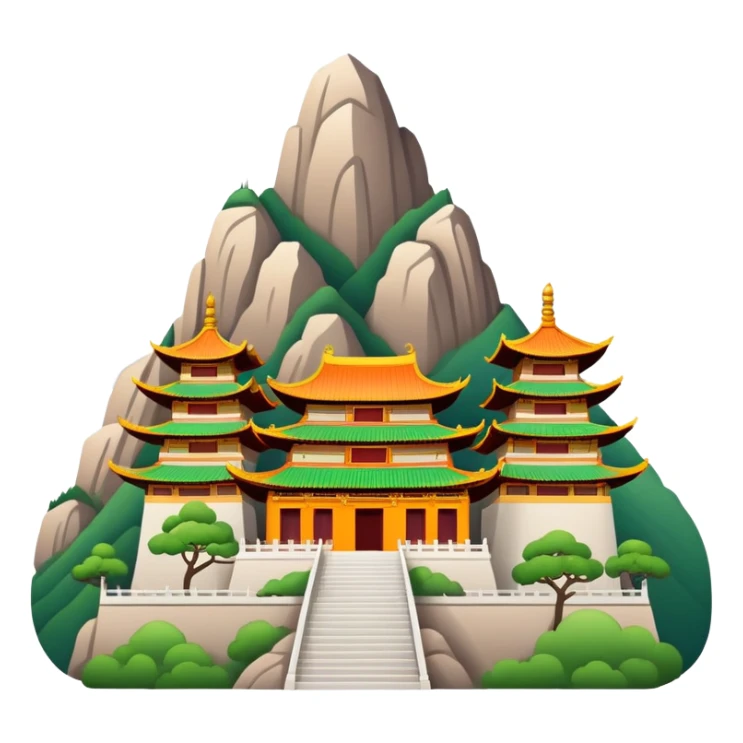 Wutai Mountain Buddhist temples, simplified emoji style with bold outlines and bright colors, cartoon style traditional Chinese temple with mountains sticker