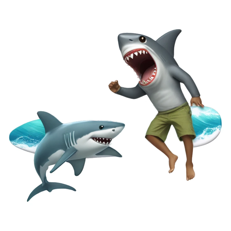 kid dancing on a surfboard while a shark is dunking on yoda sticker