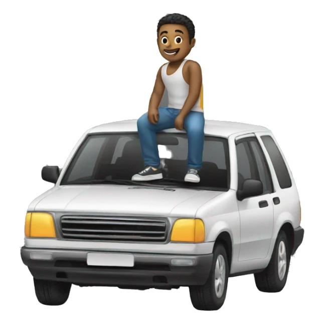 man sitting on top of car sticker