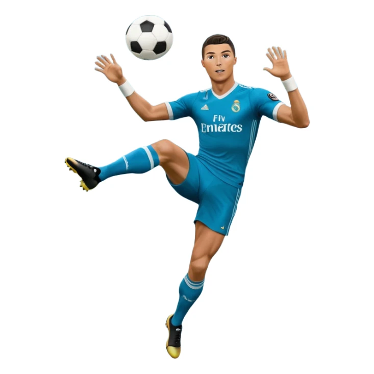 Ronaldo doing a bicycle kick with football in mid air While wearing a Retro blue Real madrid kit and yes i want it to be exactly the same as he Scored it in 2018 vs Juventus and please make it Realistic  sticker