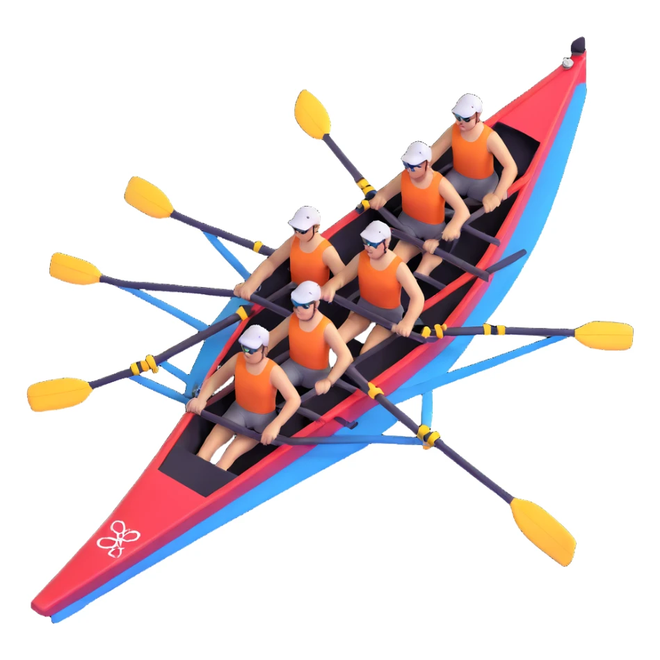 four-person Olympic rowing boat with professional racing style, four rowers included, detailed, top-down view sticker