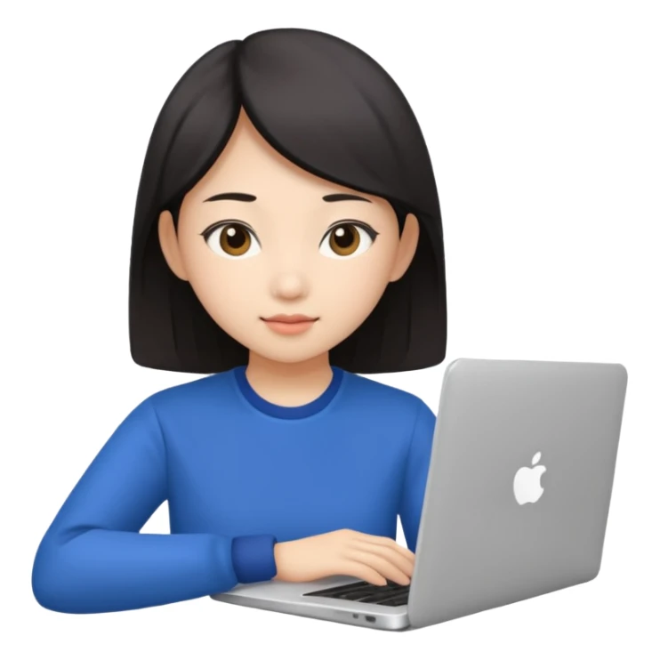 An asian girl is preparing for IELTS online with a laptop. sticker