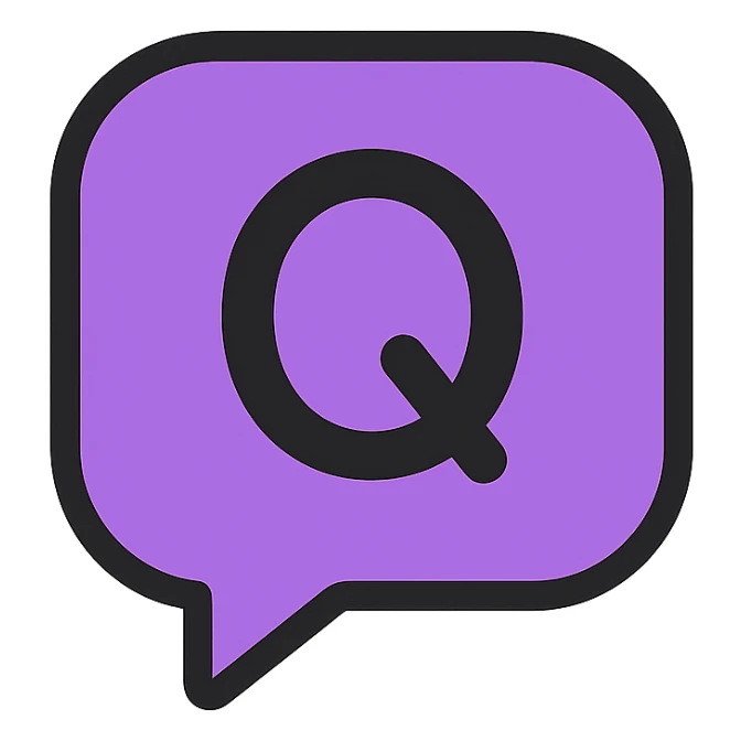 purple chat box bubble with a Q for question, modern icon style, clean and friendly sticker
