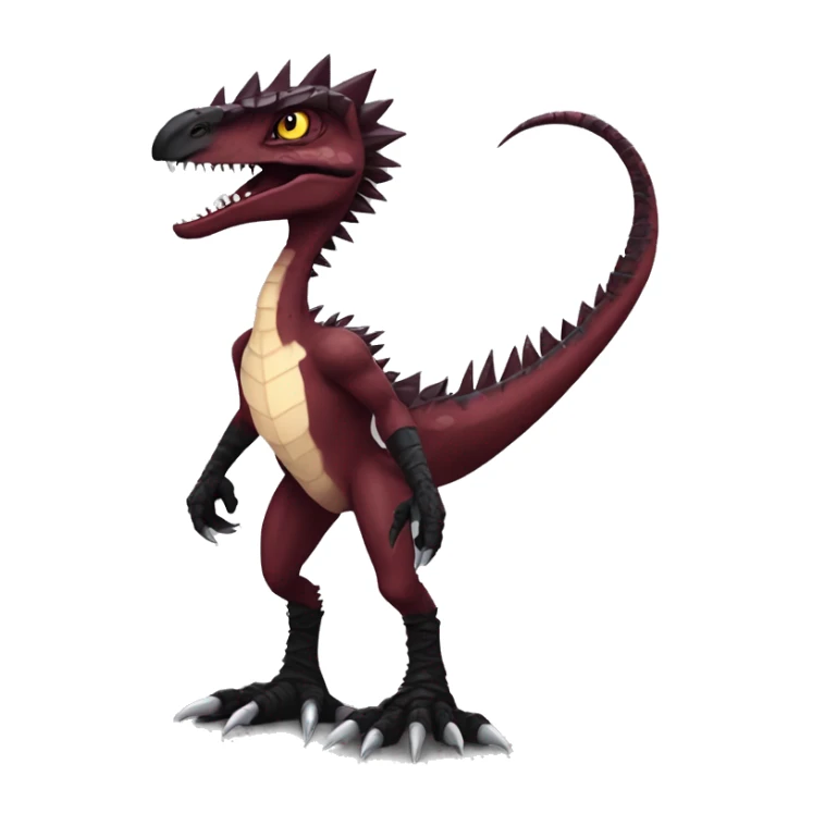 Maroon edgy badass modern sexy handsome punk velociraptor-dragon-Digimon, with black spiky mane, full body sticker