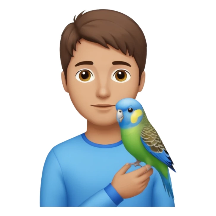 blue budgie parakeet with handsome brown haired man sticker
