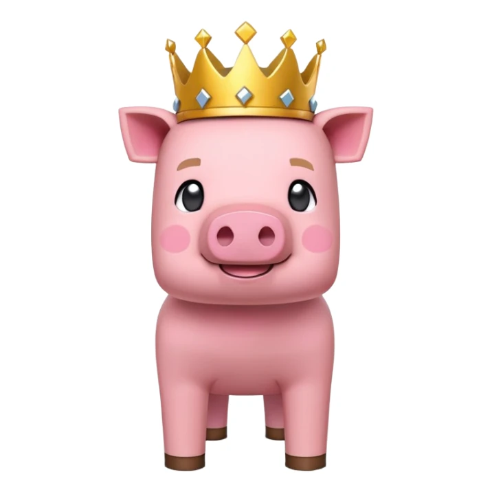Minecraft pig full body pink blocky animal with square head wearing a crown sticker
