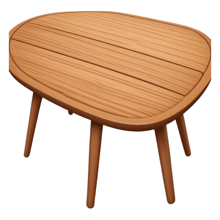 A 3D wooden table with subtle wood texture, rounded corners, gentle highlights, and a slightly angled perspective, matching the realistic-yet-simple style of the '🪑' chair emoji; medium brown tones, minimal details, emoji-friendly design. sticker