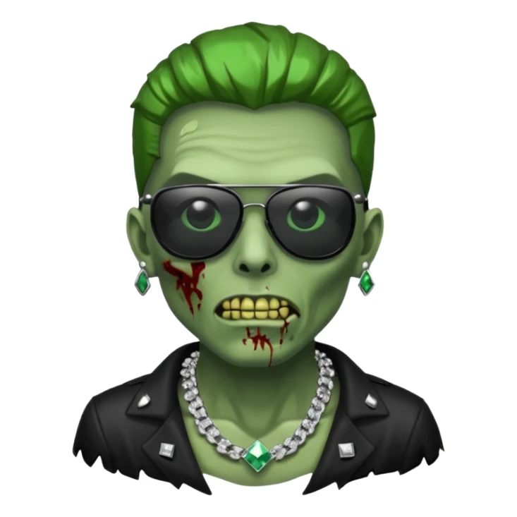 Zombie verde con lentes negros de sol y cadena de diamantes  sticker