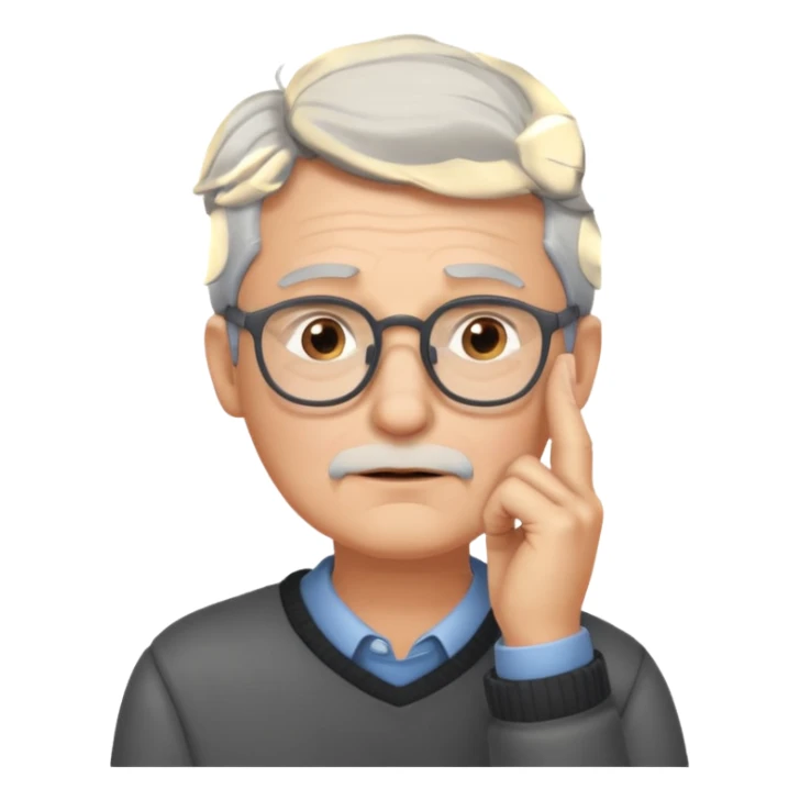 Gray haired man with glasses with his hand on his chin thinking sticker
