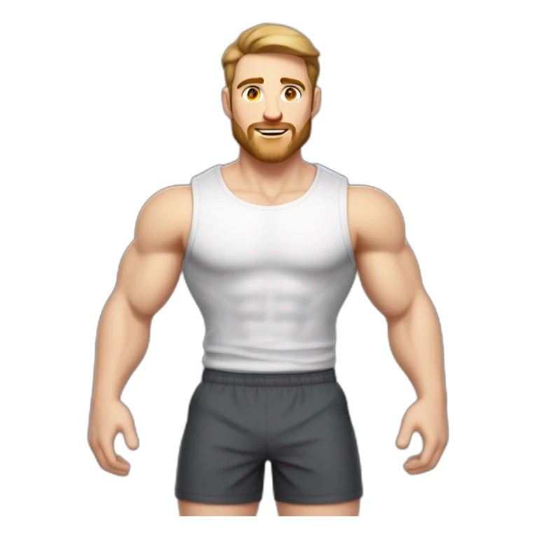 Full height Pale skinned fit man With biceps, Realistic eyes and mouth, light brown hair and stubble In dark gray sleeveless mike, black oversize sports shorts, watch and white sneakers. sticker