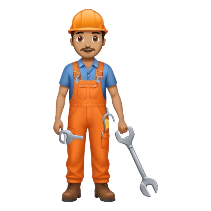 Indian male railway engineer orange overalls, boots holding a spanner sticker