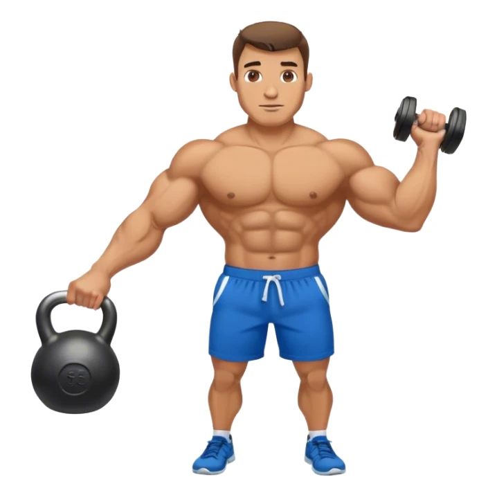 buff man with blue shorts holding kettlebell sticker
