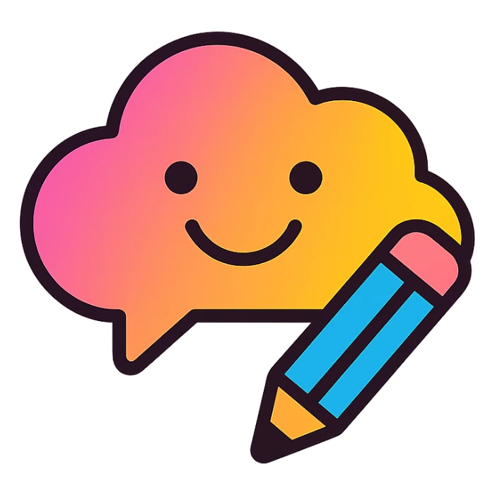colorful cloud-shaped speech bubble emoji with a smiling face and a pencil next to it, representing a post caption as a comment sticker