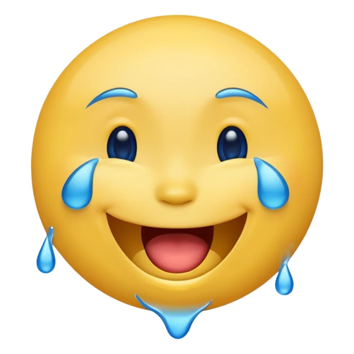 Emoji, yellow round laughing face, blue tears of joy on it  sticker