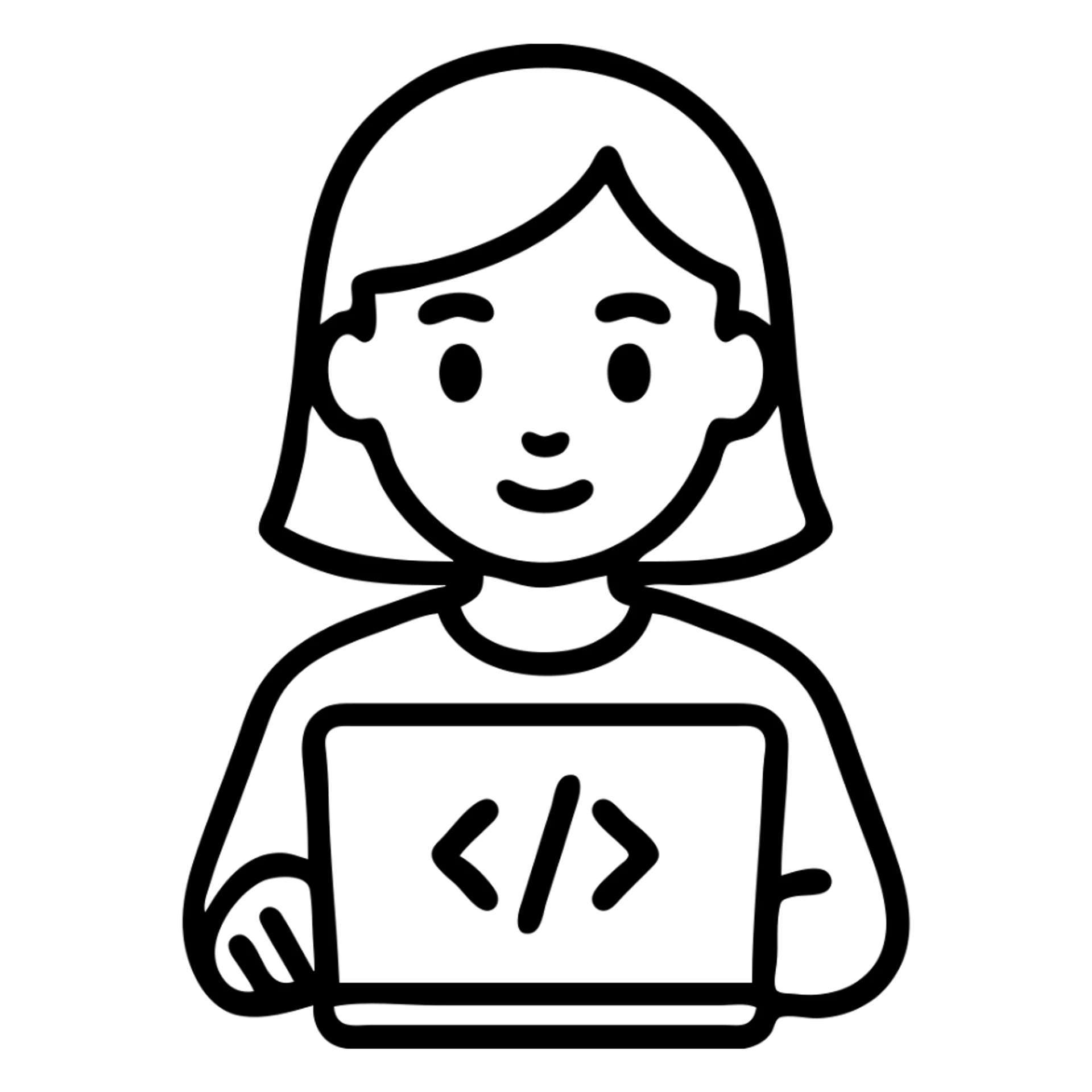 Make the web developer a female, keep the minimalist clean style, coding on laptop, neutral colors, simple and elegant design, minimal details. sticker
