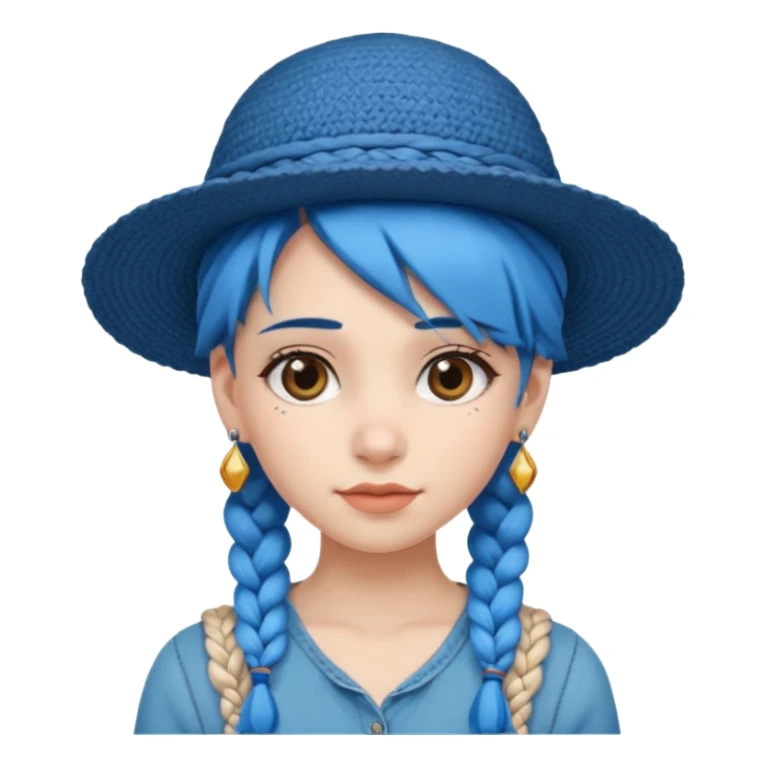 hat wearing earrings braided girl blue hair sticker