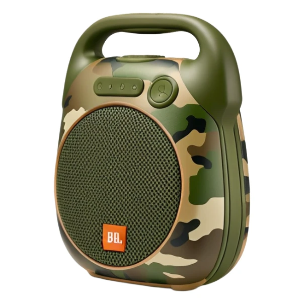 JBL Clip 4 portable speaker in camouflage pattern, simple iOS emoji style sticker