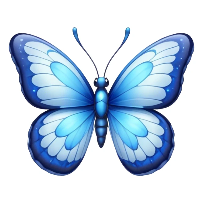 Cinematic Realistic Cute Blue Butterfly Portrait Emoji, Head tilted playfully and inquisitively, featuring beautifully patterned sapphire wings with intricate venation and a charming, petite body with round, sparkling eyes full of gentle curiosity, rendered with lifelike detail and warm natural highlights, high shine, affectionate and spirited, styled with a touch of whimsical garden magic, soft glowing outline, capturing the essence of a mischievous yet lovable blue butterfly that seems ready to flutter playfully into your arms! sticker