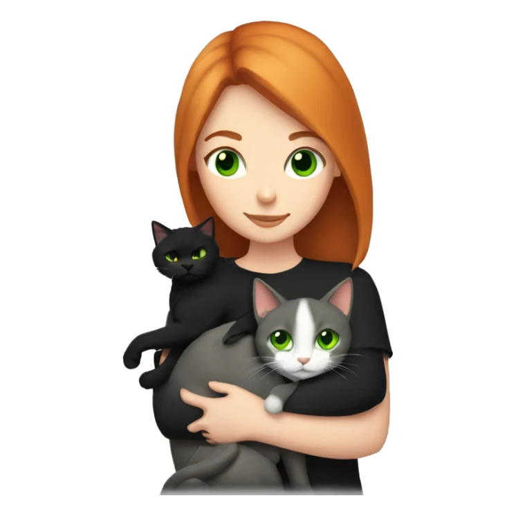 Readhead girl with green eyes snuggling black cat sticker