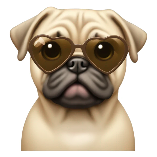 Beige pug with beige heart shaped sunglasses sticker