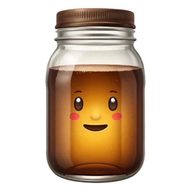 maason jar without any stars, 2d, in google emoji style, mason jar with dark fluid (like kvass) sticker
