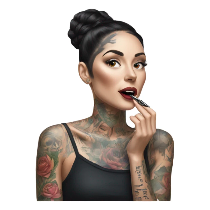 Hyper Realistic Beautiful lightly tattooed woman applying make-up in a mirror  sticker