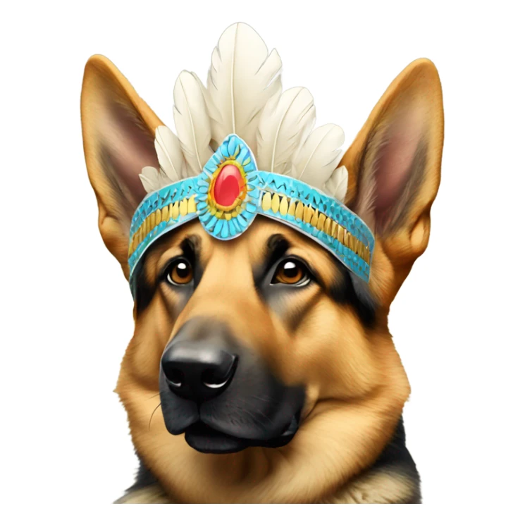 German shepherd wearing large chief headdress  sticker