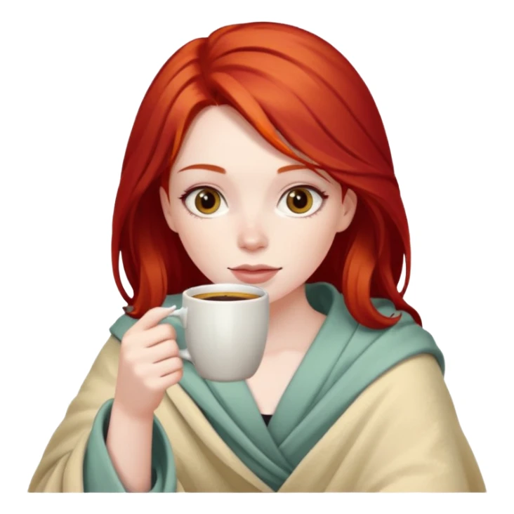 Girl with red hair inside a blanket sipping coffee sticker