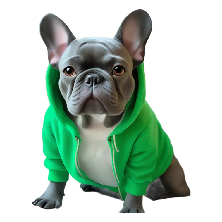 Blue French bulldog wearing grinch hoodie sticker