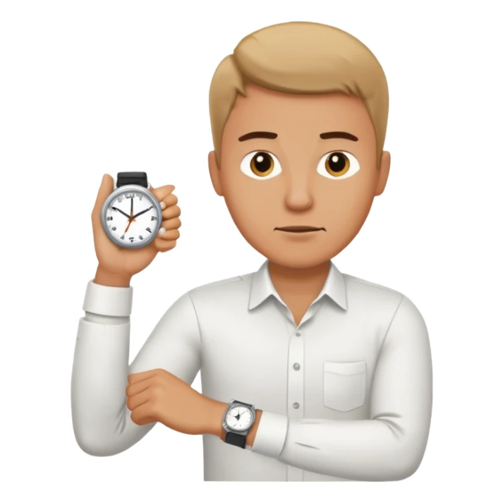 bored man pointing at his watch on his wrist sticker