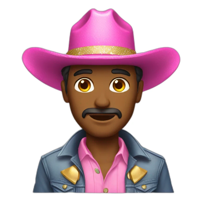 a cowboy wearing a pink hat and wearing a glittery belt sticker
