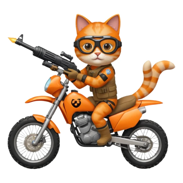 Cat on a dirt bike shooting a gun in the air sticker