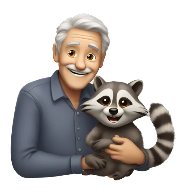 a funny old man smiling with racoon on his hands sticker