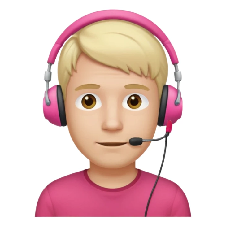 guy with blonde hair, red shirt and pink headset sticker