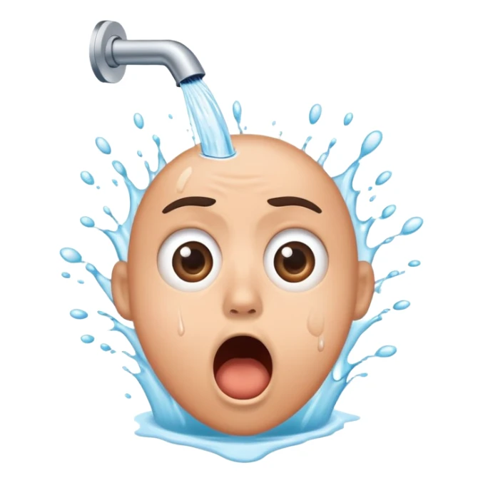 A shocked, surprised face reacting to toilet water splash sticker