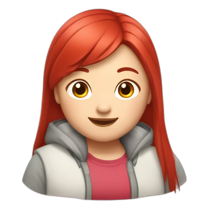 chubby asian girl with red long straight hair smilying sticker
