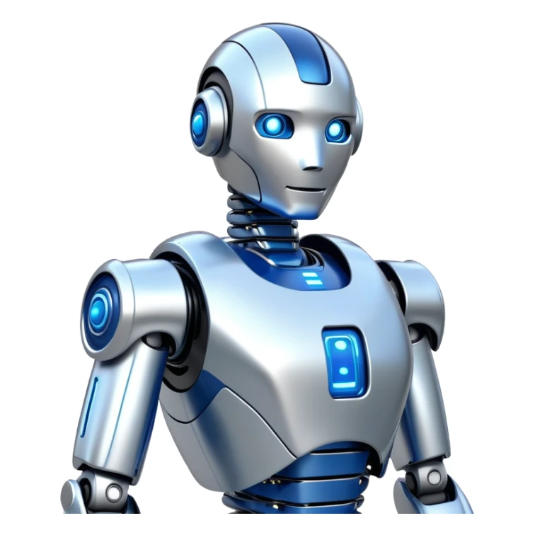Sleek humanoid robot with chrome body and glowing blue circuitry lines sticker