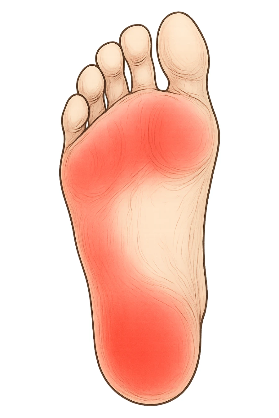 Piede con rossore focus sotto la pianta sulle punte dei piedi sticker