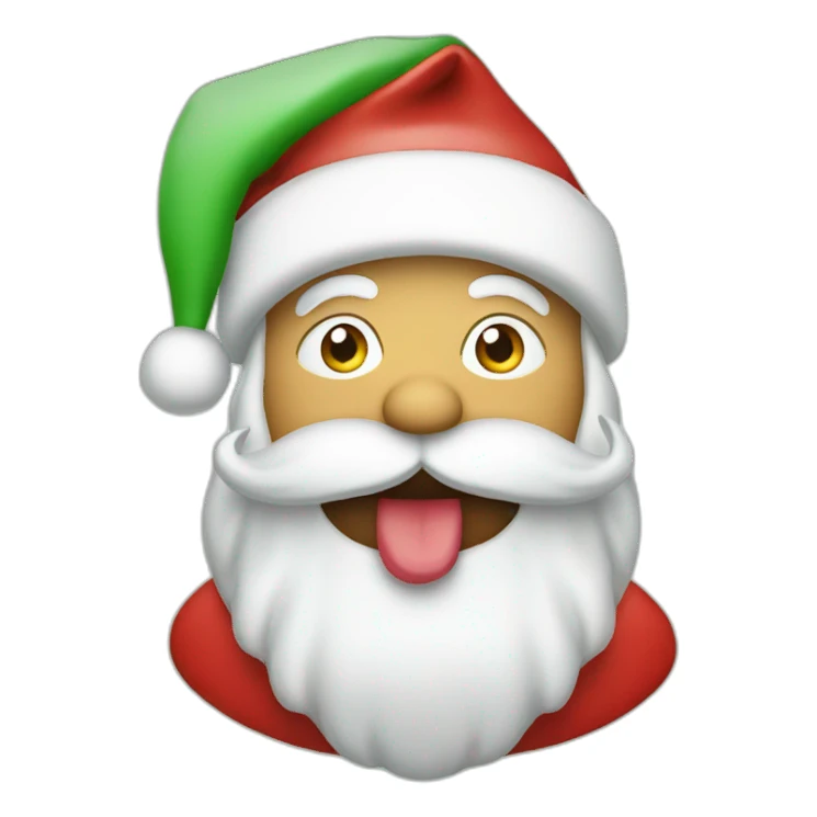 Santa with hand in front of mouth and green Christmas hat sticker