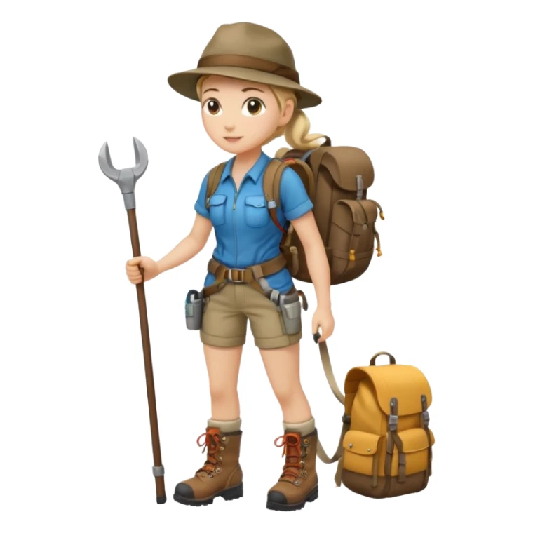 A female explorer with ponytail, backpack full of tools, confident and determined.
 sticker