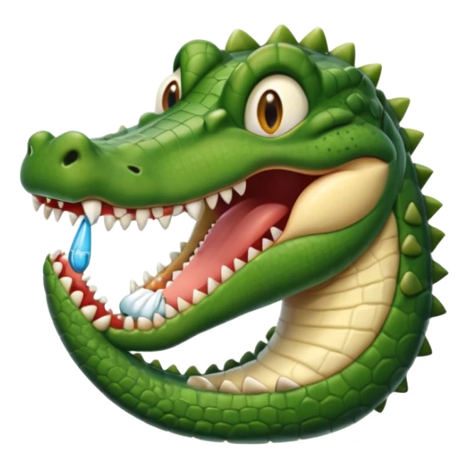 an alligator opening its mouth with a dentist sticker