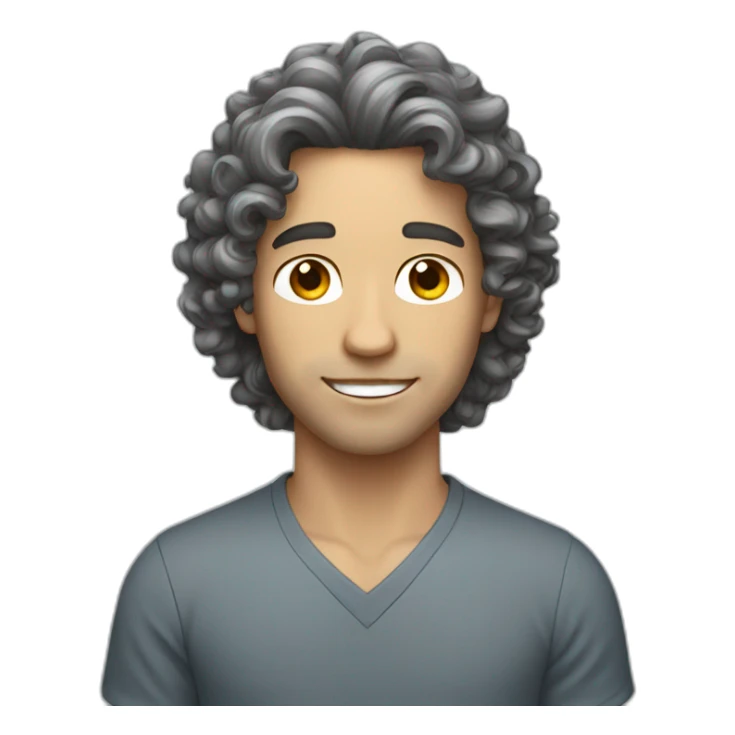 guy with long dark curly hair, white skin sticker