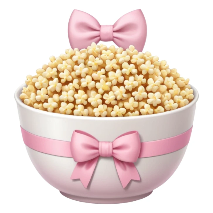popcorn soft texture in white bowl with pink pastel bow not on top sticker