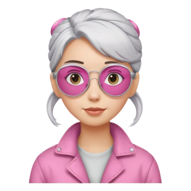 Girl with silver hair bun with pink aviator glasses sticker