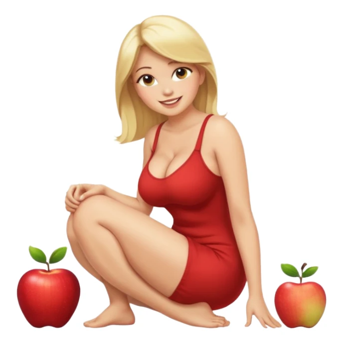 fullbody busty blonde woman, front view, bending over, sitting on her soles, cheerful expression, SFW, no nudity, apple emoji style sticker