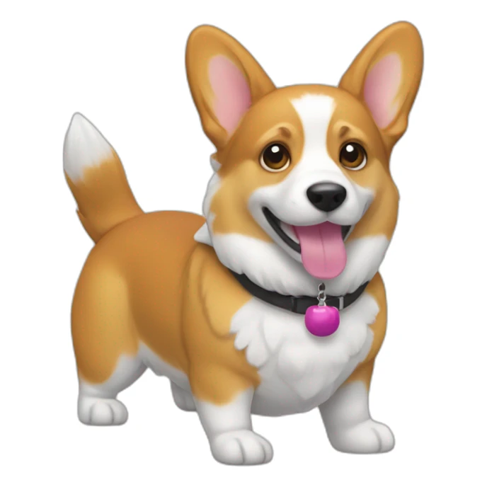 corgi with a toy sticker