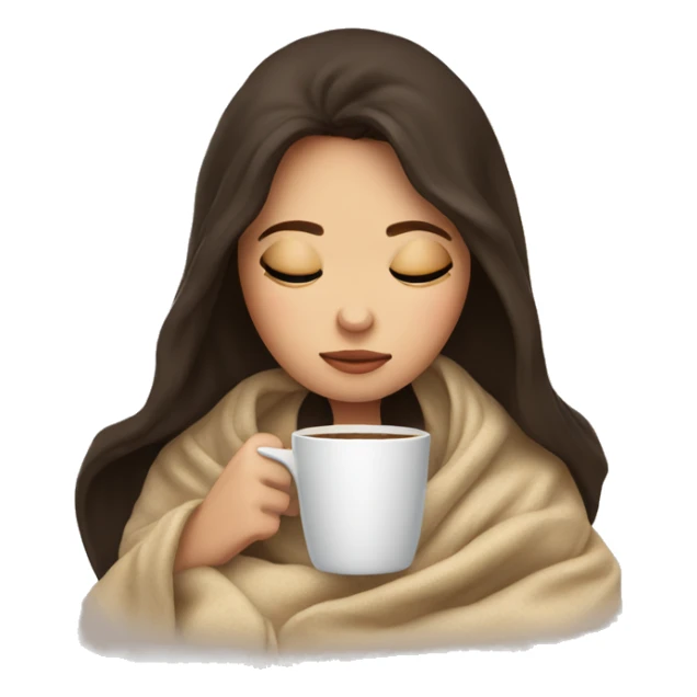Brunette girl inside a blanket sipping coffee eyes closed sticker